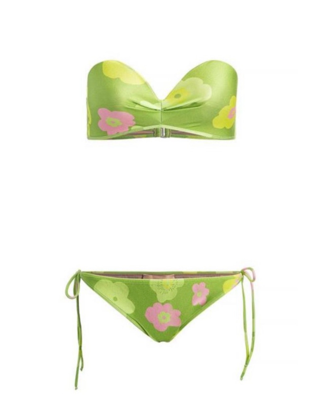 Strapless Green Floral Bandeau Tie-Side Bikini
